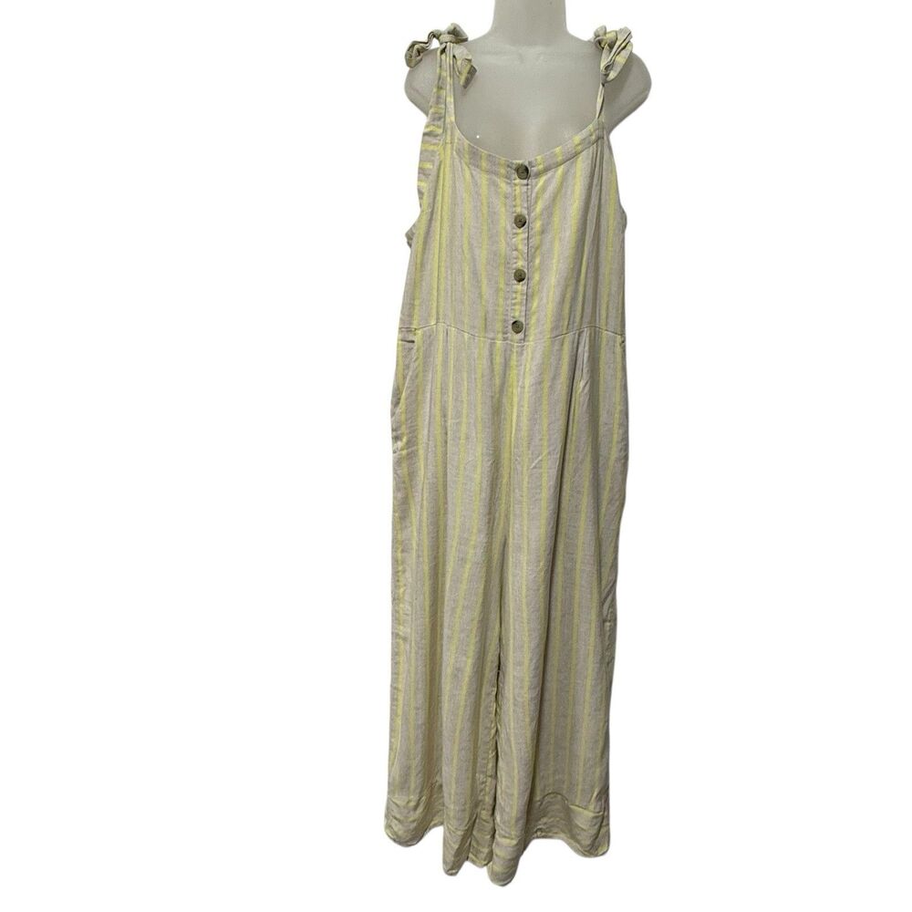 LOFT Beach Striped Wide Leg Jumpsuit XL Tie Strap Linen Blend Summer
